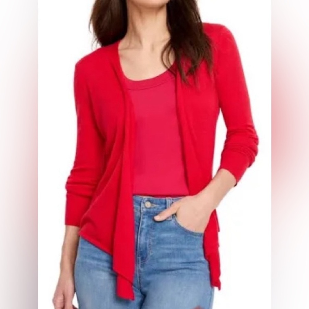 Women Sz M Nic+Zoe open front red light perforations casual cardigan sweater